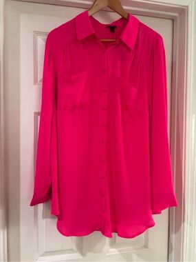 NWT Torrid Pink Glo Madison Georgette Long Sleeve Tunic Blouse Shirt Size 1